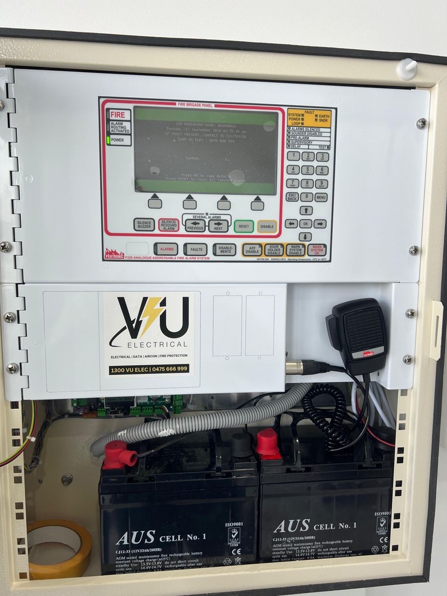 Fire alarm panel serviced by VU Electrical