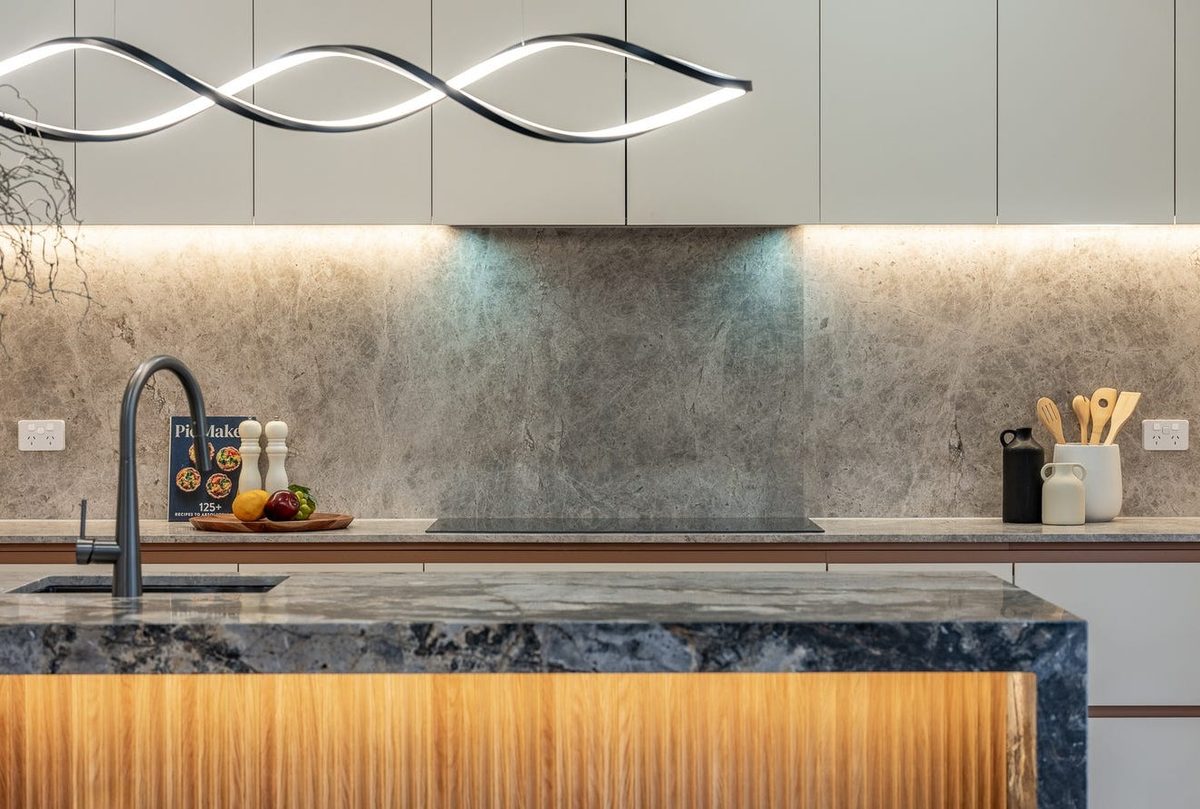 Kitchen splashback and pendant lighting detail